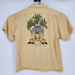 Tommy Bahama Shirt Mens Large Island Style Embroidered Back Button Up Sand